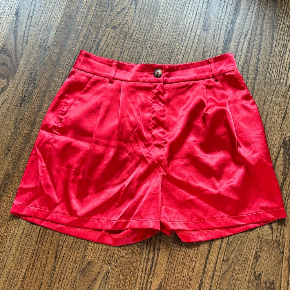 ASOS high rise red satin tailored short size 6